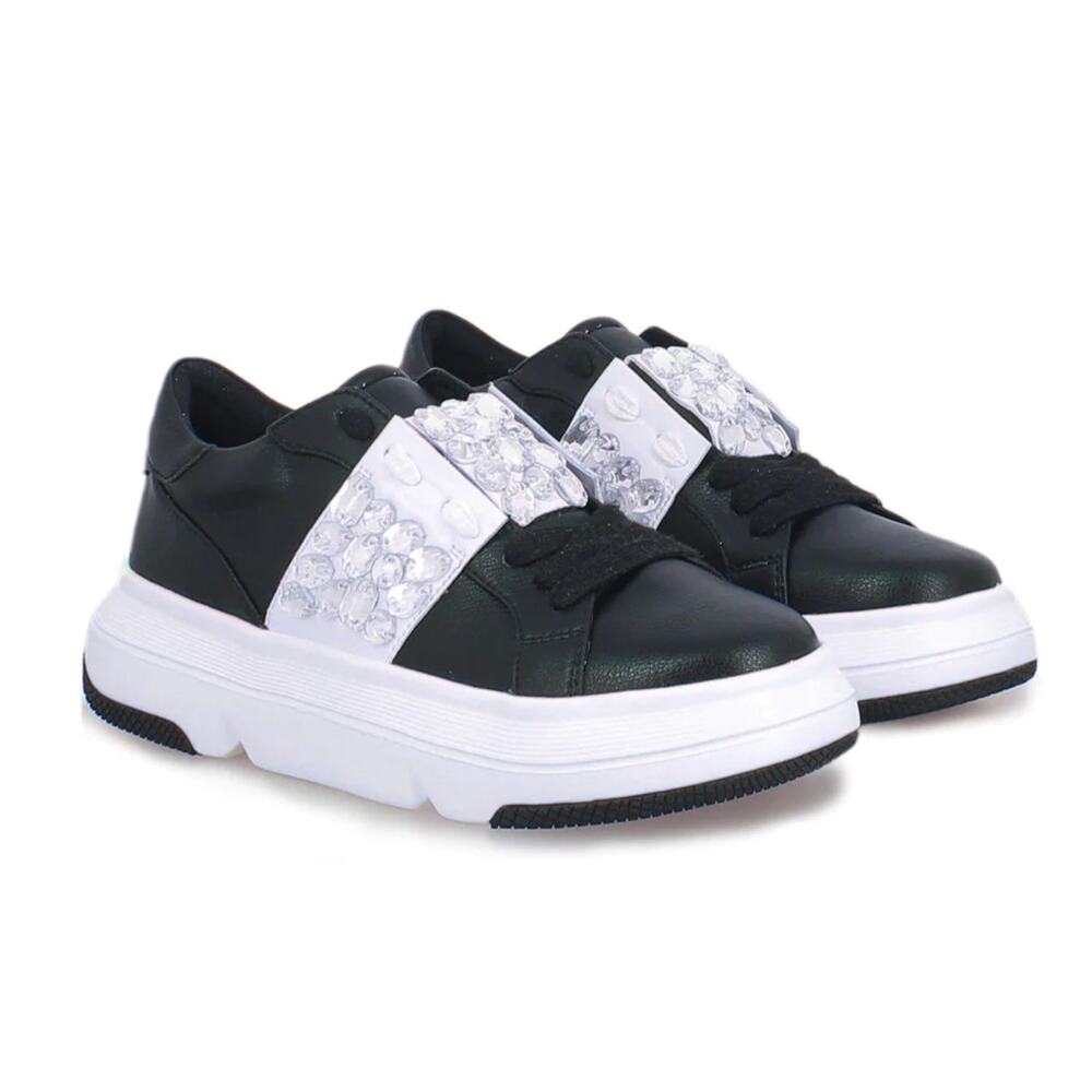Saint G Joanna Crystal Embellished Leather Sneaker in Black | Women's US 9